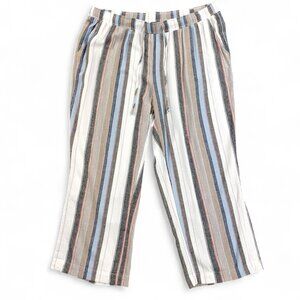 Chelsea & Theodore Pants Sz 1X Linen Blend Striped Cropped Wide Slit Leg Beach